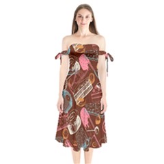 Sweet Food Seamless Pattern Shoulder Tie Bardot Midi Dress by Cemarart