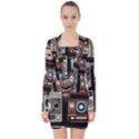 Retro Cameras Old Vintage Antique V-neck Bodycon Long Sleeve Dress View1
