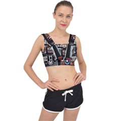 Retro Cameras Old Vintage Antique V-back Sports Bra by Grandong
