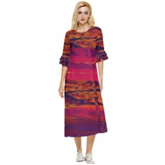 Time Wind Polishpattern Architecture Building City Cityscape Nature Pop-art Pop Surrealism  Retrowave Double Cuff Midi Dress by Cemarart