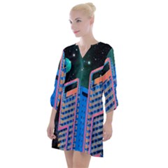 Fantasy City Architecture Building Cityscape Open Neck Shift Dress by Cemarart
