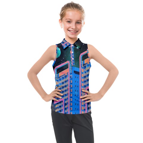 Fantasy City Architecture Building Cityscape Kids  Sleeveless Polo T-shirt by Cemarart
