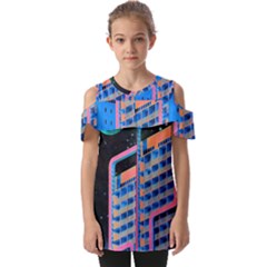 Fantasy City Architecture Building Cityscape Fold Over Open Sleeve Top by Cemarart