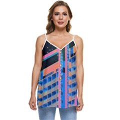 Fantasy City Architecture Building Cityscape Casual Spaghetti Strap Chiffon Top by Cemarart