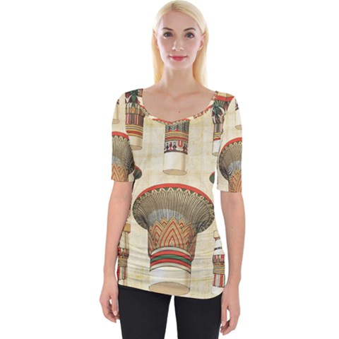 Egyptian Architecture Column Wide Neckline T-shirt by Proyonanggan