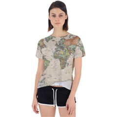 Vintage World Map Aesthetic Open Back Sport T-shirt by Cemarart