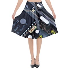 Motherboard Board Circuit Electronic Technology Flared Midi Skirt by Cemarart