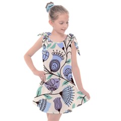 Retro Texture With Birds Kids  Tie Up Tunic Dress