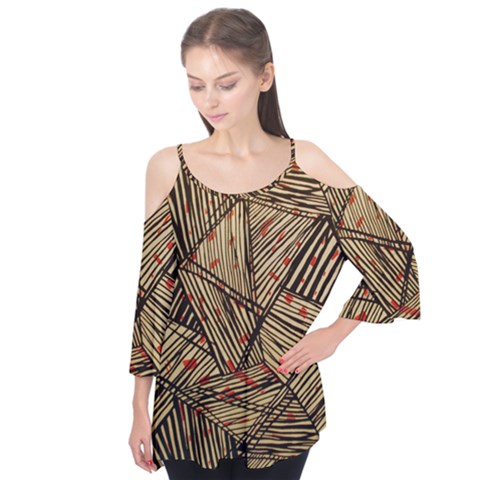 Abstract Geometric Pattern, Abstract Paper Backgrounds Flutter Sleeve T-shirt  by nateshop
