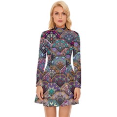 Texture, Pattern, Abstract Long Sleeve Velour Longline Dress