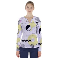 Graphic Design Geometric Background V-neck Long Sleeve Top by Grandong
