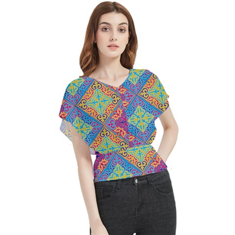 Colorful Floral Ornament, Floral Patterns Butterfly Chiffon Blouse by nateshop
