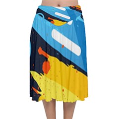 Colorful Paint Strokes Velvet Flared Midi Skirt by nateshop