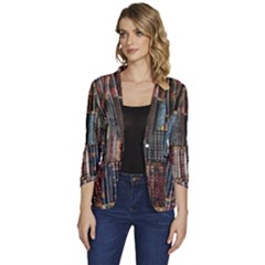 Psychedelic Digital Art Artwork Landscape Colorful Women s One-button 3/4 Sleeve Short Jacket by Bedest
