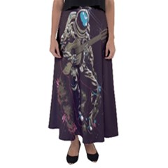 Astronaut Playing Guitar Parody Flared Maxi Skirt by Cemarart