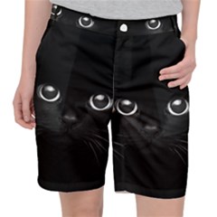 Black Cat Face Women s Pocket Shorts by Cemarart