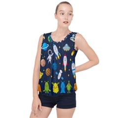Big Set Cute Astronauts Space Planets Stars Aliens Rockets Ufo Constellations Satellite Moon Rover Bubble Hem Chiffon Tank Top by Cemarart