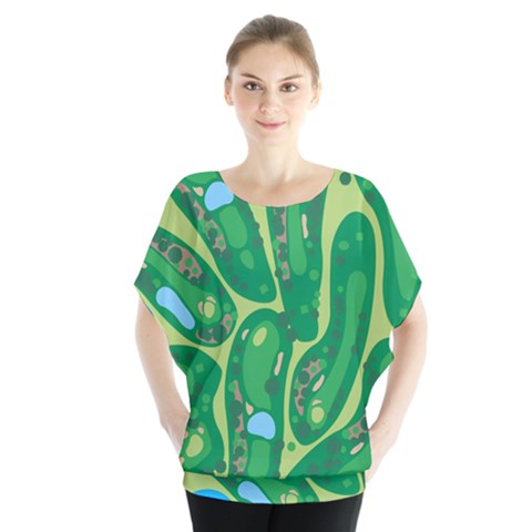 Golf Course Par Golf Course Green Batwing Chiffon Blouse by Cemarart