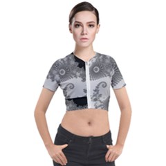 Males Mandelbrot Abstract Almond Bread Short Sleeve Cropped Jacket by Cemarart