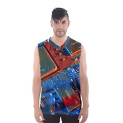 Gray Circuit Board Electronics Electronic Components Microprocessor Men s Basketball Tank Top by Cemarart