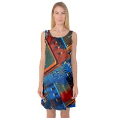 Gray Circuit Board Electronics Electronic Components Microprocessor Sleeveless Satin Nightdress by Cemarart