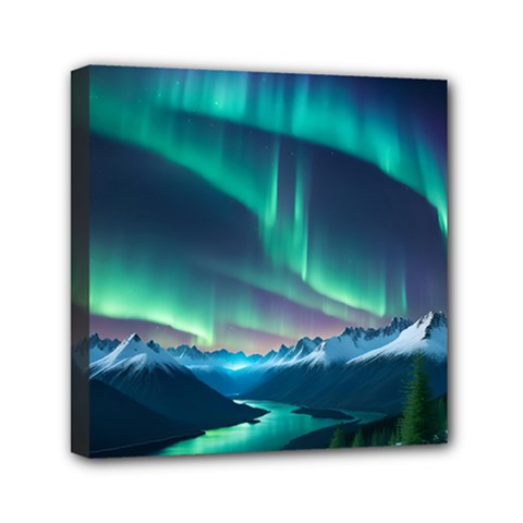 Aurora Borealis Mini Canvas 6  X 6  (stretched) by Ndabl3x