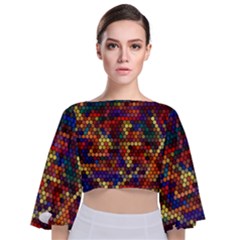 Zig Zag Pattern Geometric Design Tie Back Butterfly Sleeve Chiffon Top by Ndabl3x