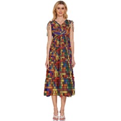 Hexagon Honeycomb Pattern Design V-neck Drawstring Shoulder Sleeveless Maxi Dress by Ndabl3x