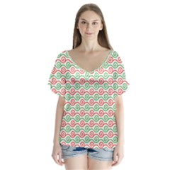 Background Pattern Leaves Texture V-neck Flutter Sleeve Top by Ndabl3x