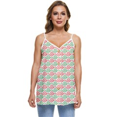 Background Pattern Leaves Texture Casual Spaghetti Strap Chiffon Top by Ndabl3x