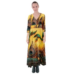 Asian Retro Vintage Art Korea China Japan Button Up Maxi Dress by Cemarart