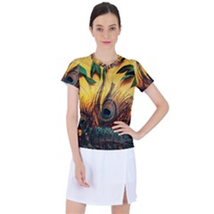 Japan Art Artwork Asia Drawing Lake Landscape Mountain Nature Oriental Women s Sports Top by Cemarart
