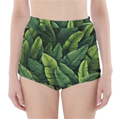 Green Leaves High-waisted Bikini Bottoms by goljakoff