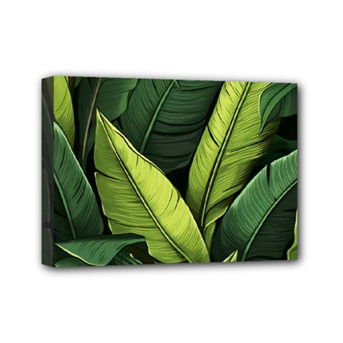 Banana Leaves Pattern Mini Canvas 7  X 5  (stretched) by goljakoff