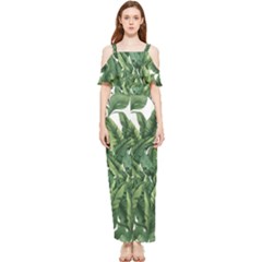 Tropical Leaves Draped Sleeveless Chiffon Jumpsuit by goljakoff