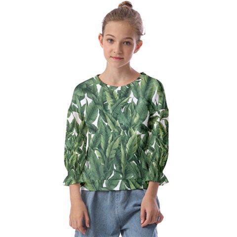Tropical Leaves Kids  Cuff Sleeve Top by goljakoff