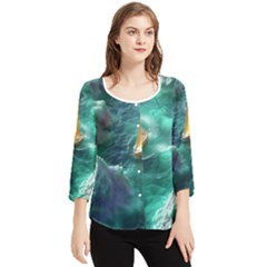 Valley Night Mountains Chiffon Quarter Sleeve Blouse by Cemarart