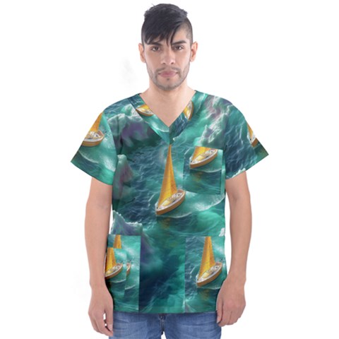 Dolphins Sea Ocean Men s V-neck Scrub Top by Cemarart