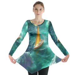 Moon Moonlit Forest Fantasy Midnight Long Sleeve Tunic  by Cemarart
