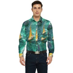 Dolphins Sea Ocean Water Men s Long Sleeve Pocket Shirt  by Cemarart