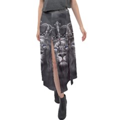 Lion King Of The Jungle Nature Velour Split Maxi Skirt by Cemarart