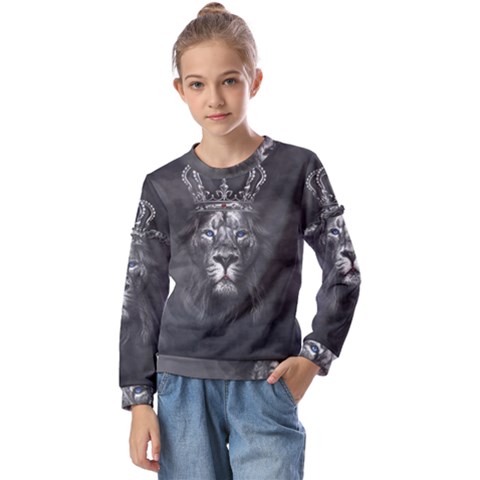 Lion King Of The Jungle Nature Kids  Long Sleeve T-shirt With Frill  by Cemarart