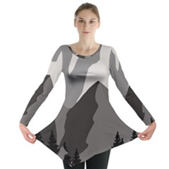 Mountain Wolf Tree Nature Moon Long Sleeve Tunic  by Cemarart