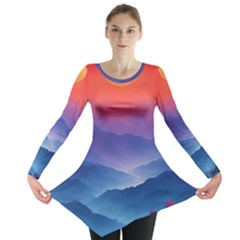 Valley Night Mountains Long Sleeve Tunic  by Cemarart