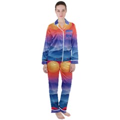 Valley Night Mountains Women s Long Sleeve Satin Pajamas Set	 by Cemarart