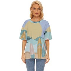 Beach Sea Surfboards Water Sand Drawing  Boho Bohemian Nature Oversized Basic T-shirt by Grandong