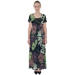 Flowers Leaves Plant Botanical Boho Bohemian Minimalist Nature High Waist Short Sleeve Maxi Dress by Grandong