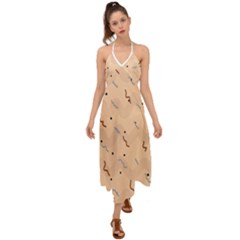Lines Dots Pattern Abstract Art Halter Tie Back Dress  by Cemarart