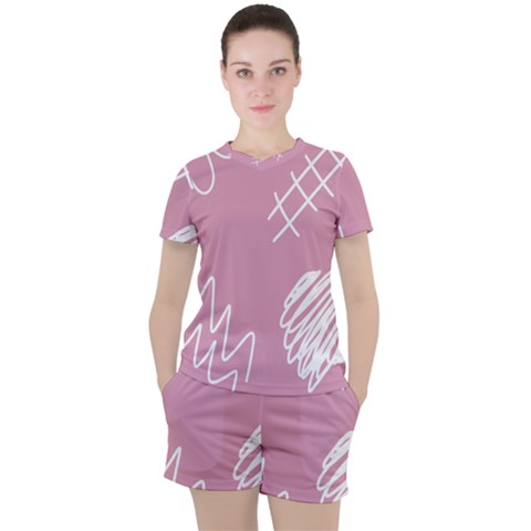 Elements Scribble Wiggly Lines Women s T-shirt And Shorts Set by Cemarart