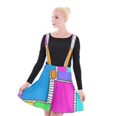 Shapes Texture Colorful Cartoon Suspender Skater Skirt by Cemarart